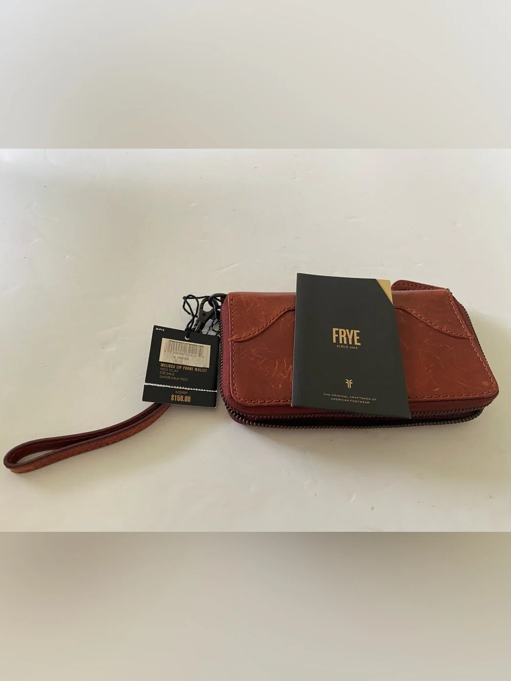 Women’s Frye Logo Melissa Brown Leather Accordion Zip Phone Wallet Wristlet NWT